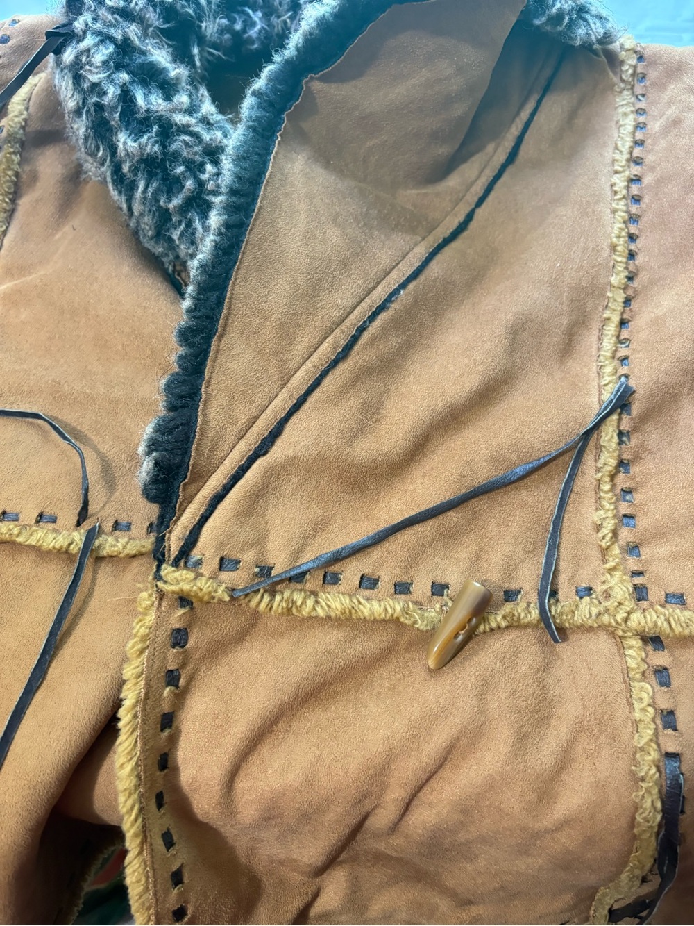 Regent Park Faux Suede Sherpa Boho Jacket M Tan Penny Lane Y2K Western Coat - Picture 7 of 12